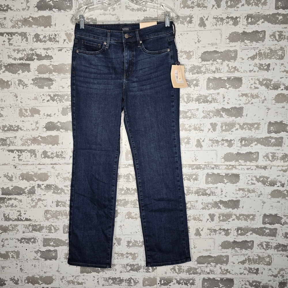NYDJ Marilyn Straight Leg Jeans Size‎ 4 Gold Coast High Rise Dark Blue Denim NWT